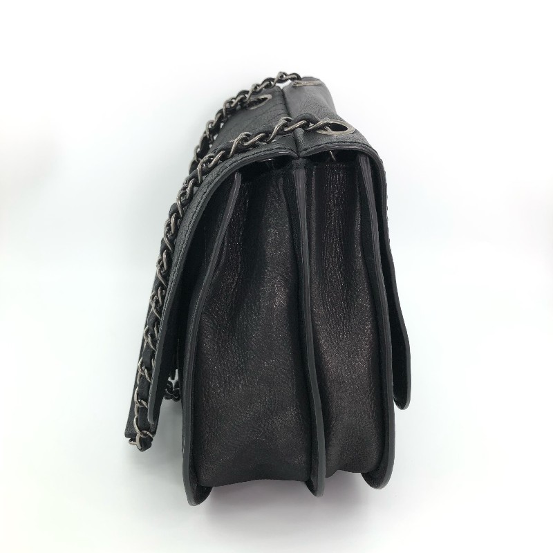 Chanel香奈兒 黑銀 黑色銀扣 外縫線 小豬包 雙子星 肩背包斜背包-3