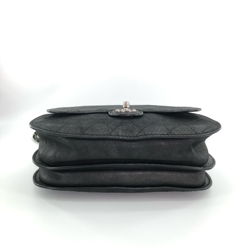 Chanel香奈兒 黑銀 黑色銀扣 外縫線 小豬包 雙子星 肩背包斜背包-7