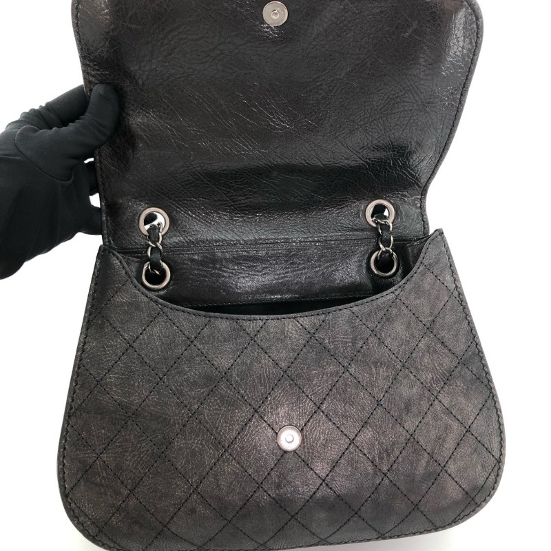 Chanel香奈兒 黑銀 黑色銀扣 外縫線 小豬包 雙子星 肩背包斜背包-8