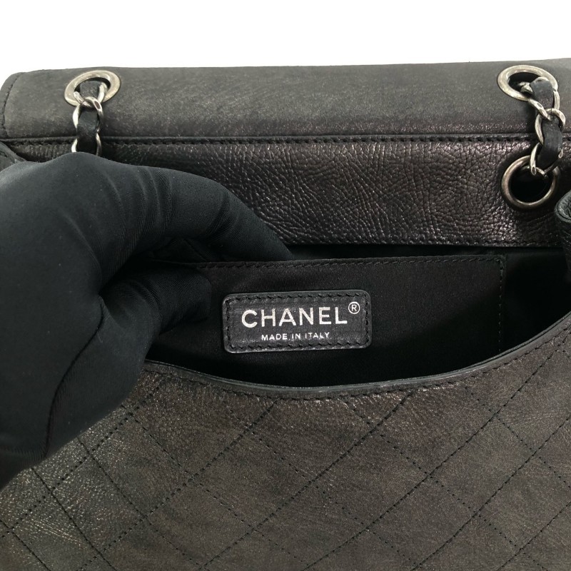 Chanel香奈兒 黑銀 黑色銀扣 外縫線 小豬包 雙子星 肩背包斜背包-13