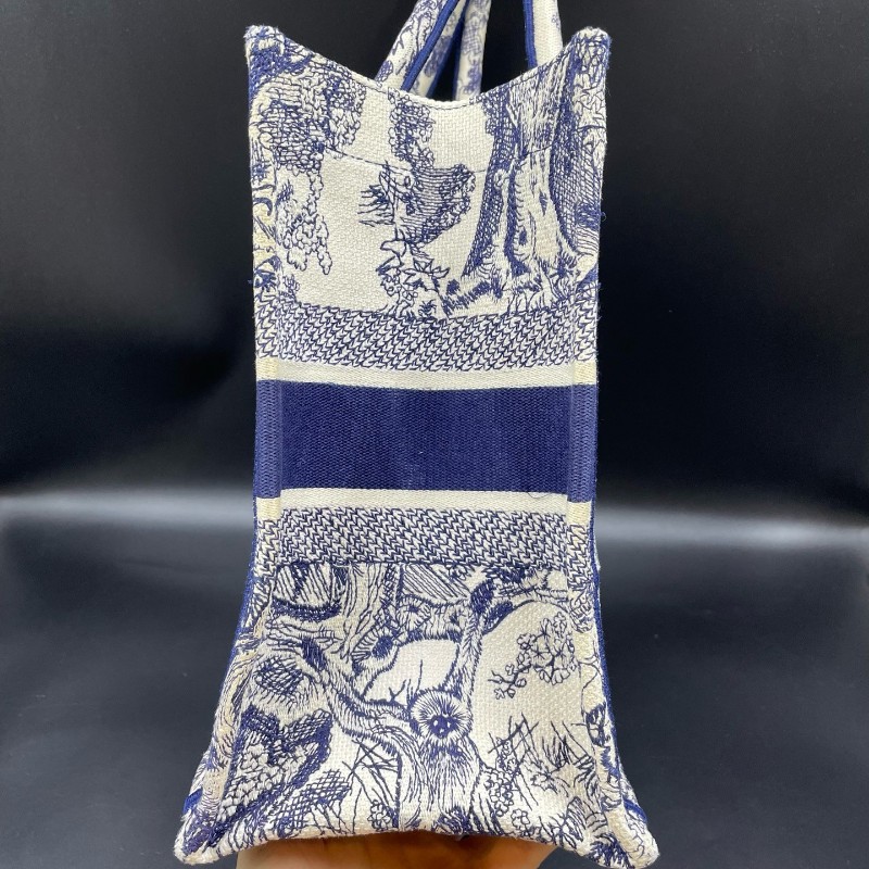 迪奧/Dior動物園托特中號 book tote 米白色和藍色茹伊印花刺繡 托特包-3