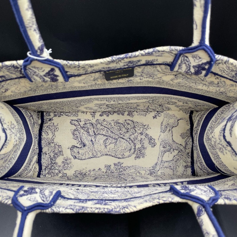 迪奧/Dior動物園托特中號 book tote 米白色和藍色茹伊印花刺繡 托特包-4