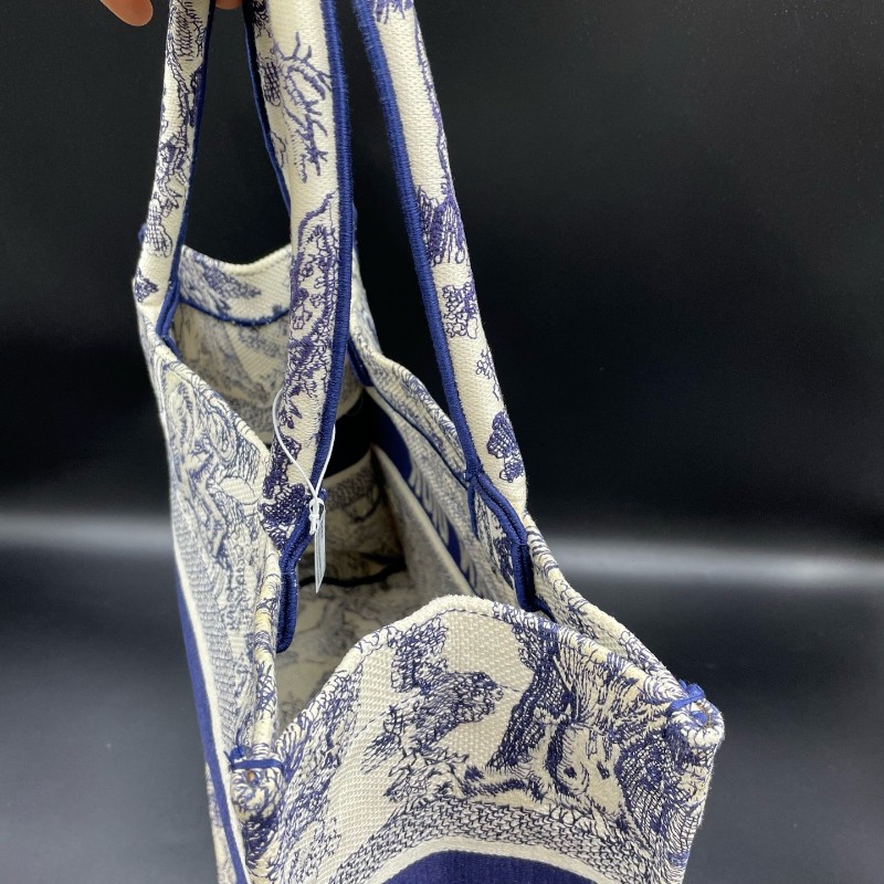 迪奧/Dior動物園托特中號 book tote 米白色和藍色茹伊印花刺繡 托特包-5