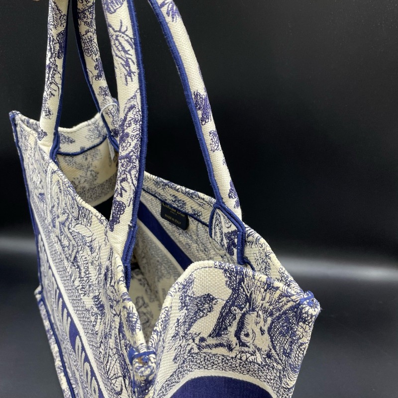 迪奧/Dior動物園托特中號 book tote 米白色和藍色茹伊印花刺繡 托特包-6