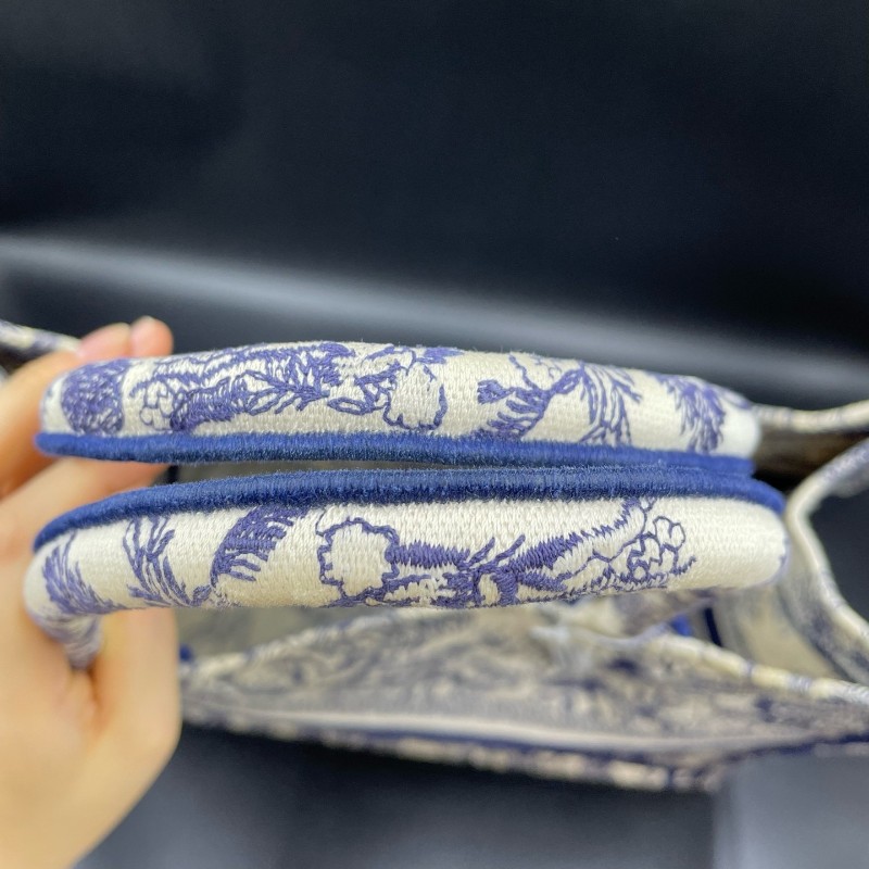 迪奧/Dior動物園托特中號 book tote 米白色和藍色茹伊印花刺繡 托特包-7