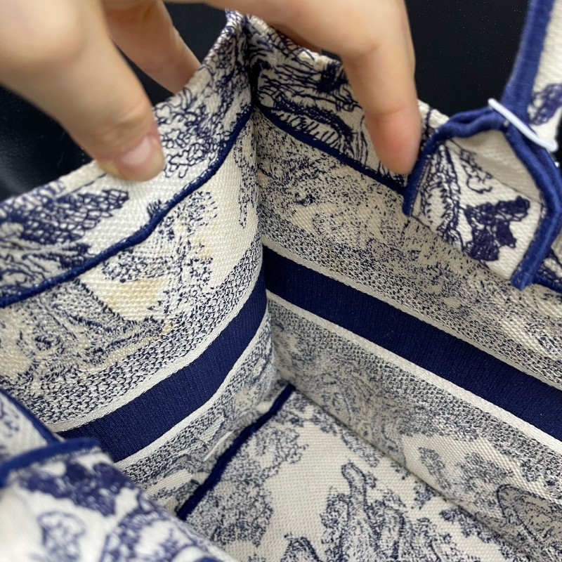 迪奧/Dior動物園托特中號 book tote 米白色和藍色茹伊印花刺繡 托特包-9