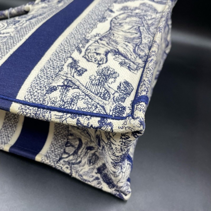 迪奧/Dior動物園托特中號 book tote 米白色和藍色茹伊印花刺繡 托特包-10