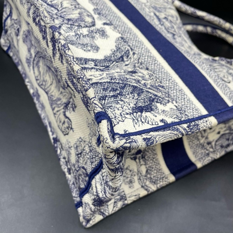 迪奧/Dior動物園托特中號 book tote 米白色和藍色茹伊印花刺繡 托特包-11