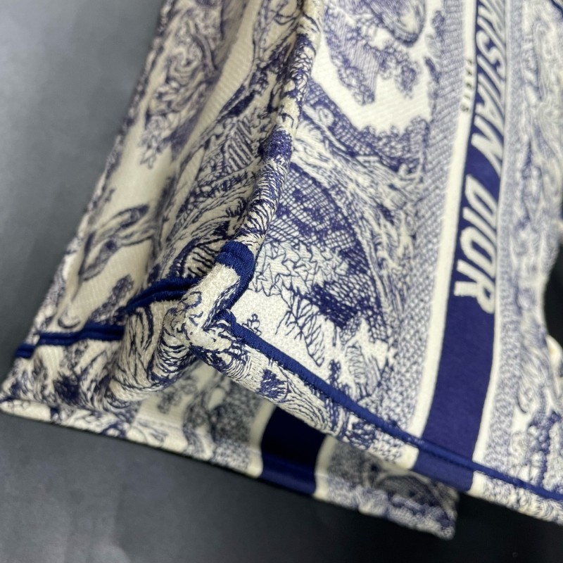 迪奧/Dior動物園托特中號 book tote 米白色和藍色茹伊印花刺繡 托特包-13