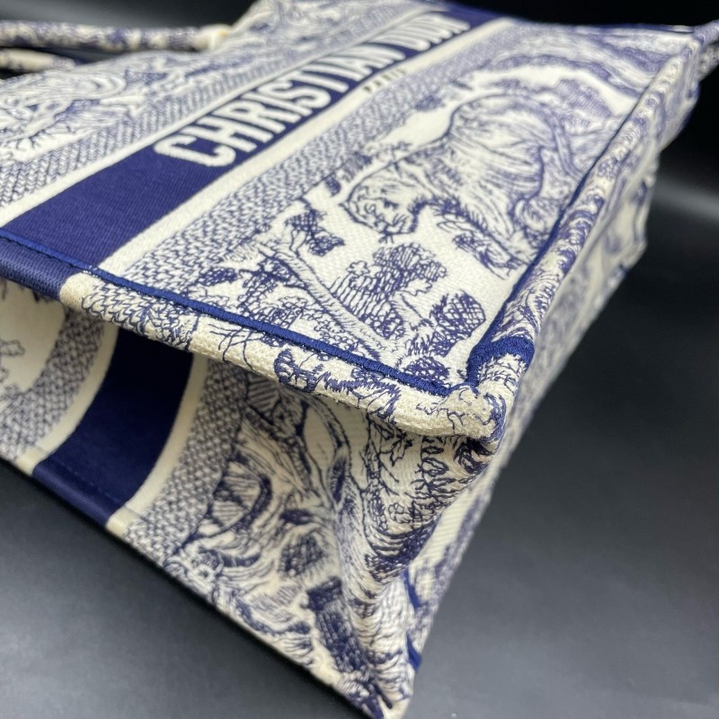 迪奧/Dior動物園托特中號 book tote 米白色和藍色茹伊印花刺繡 托特包-14