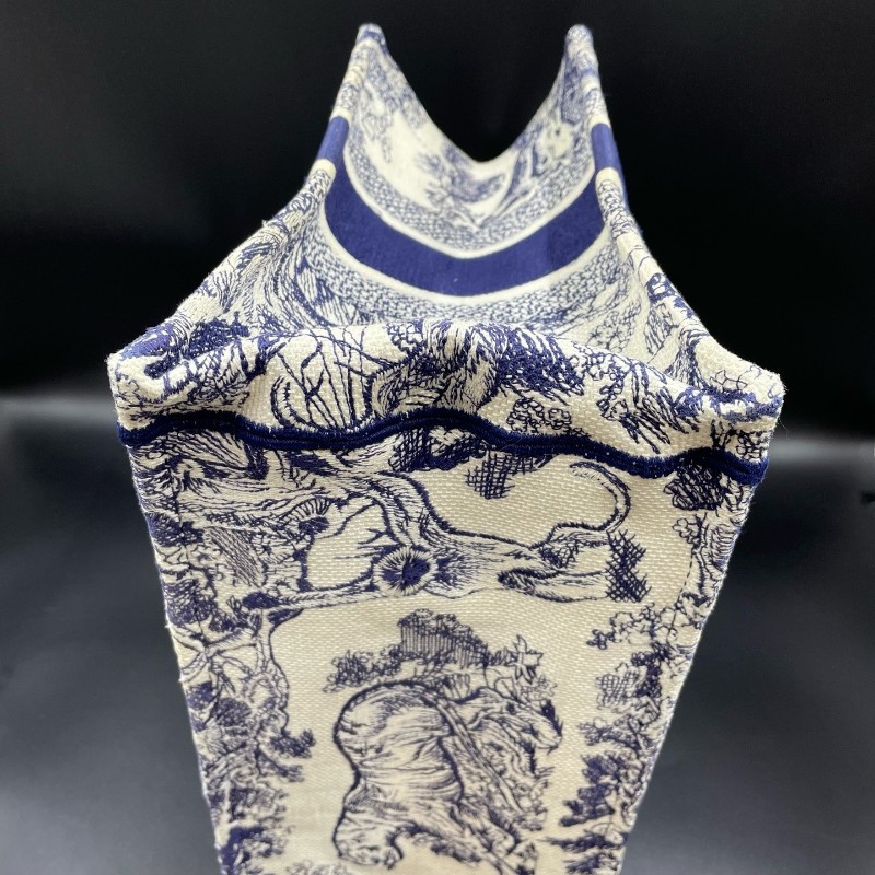 迪奧/Dior動物園托特中號 book tote 米白色和藍色茹伊印花刺繡 托特包-15