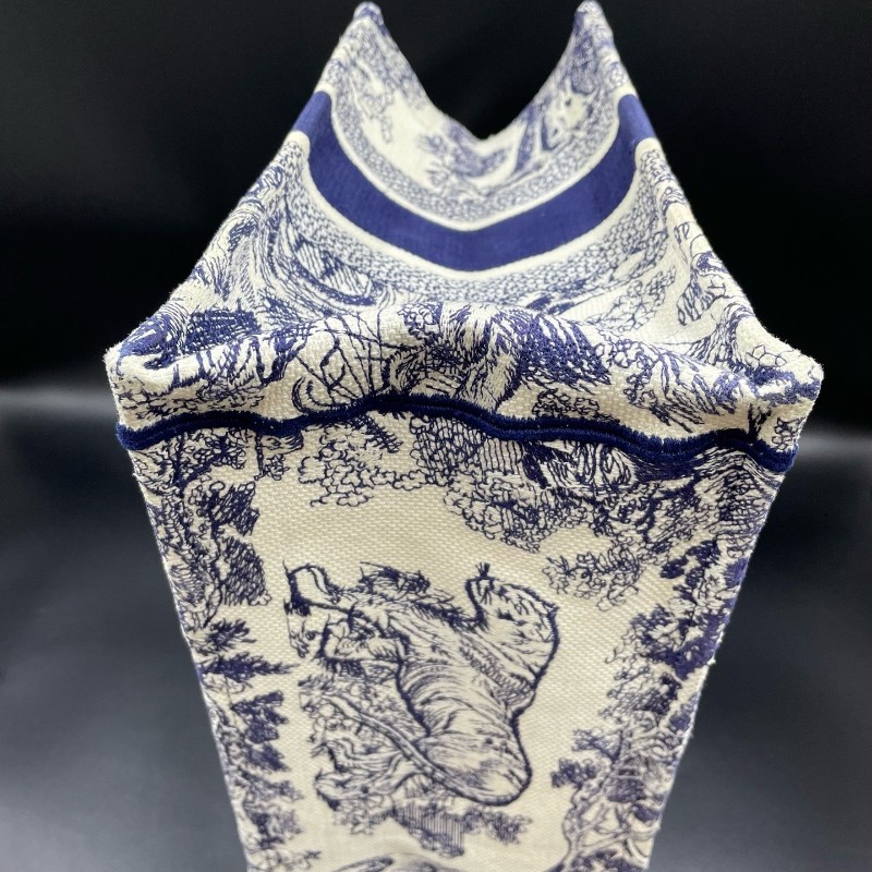 迪奧/Dior動物園托特中號 book tote 米白色和藍色茹伊印花刺繡 托特包-16
