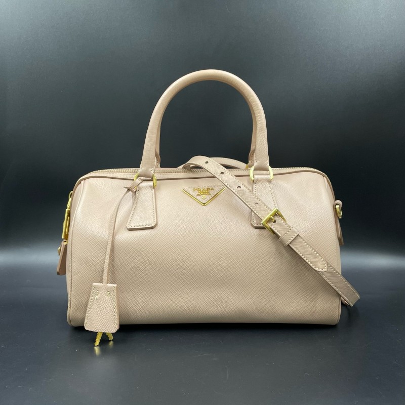 Prada裸粉色波士頓 手提包 肩背包 約28*15cm-0