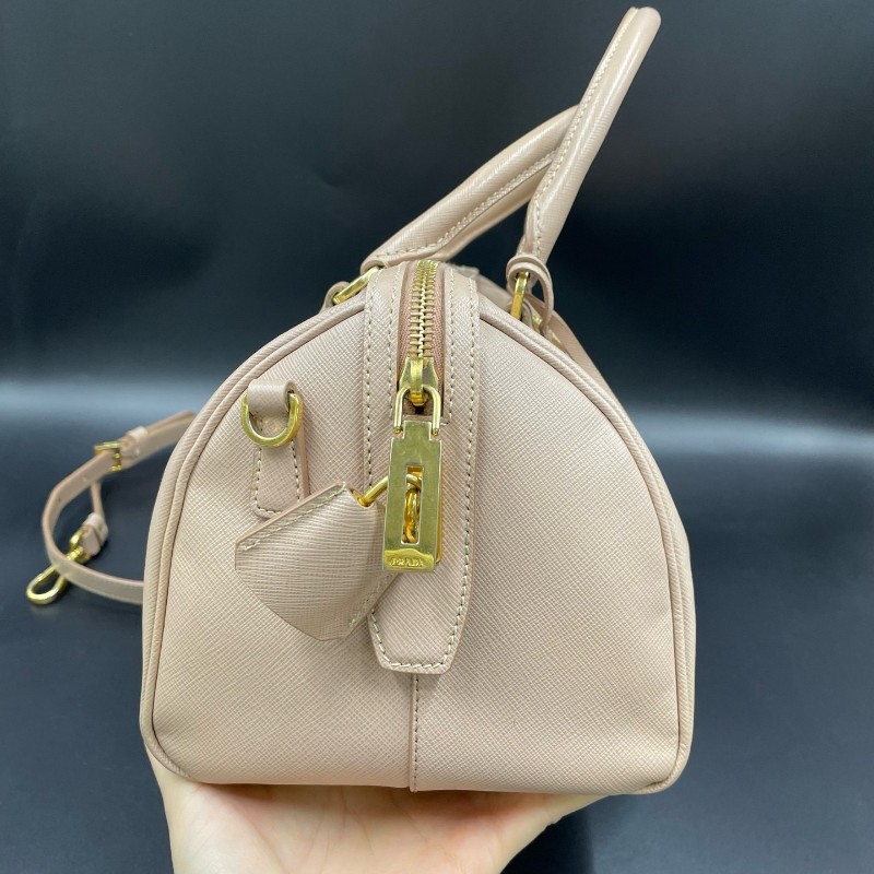 Prada裸粉色波士頓 手提包 肩背包 約28*15cm-3