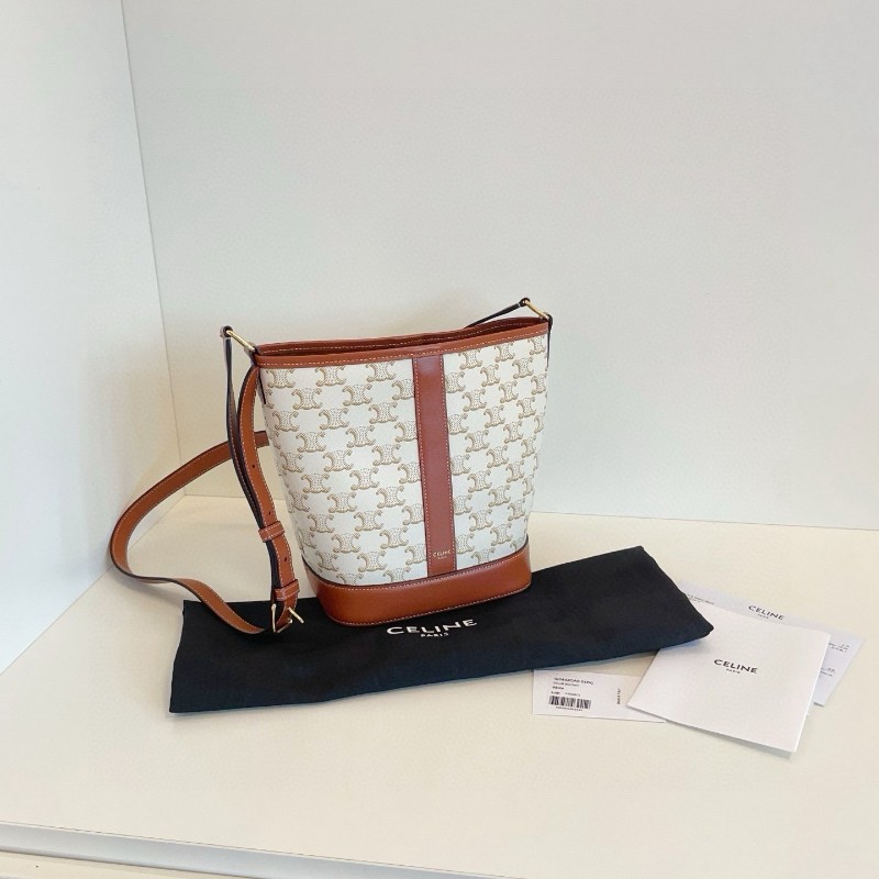 Celine 凱旋門白色老花水桶包 肩背包 斜背包 🈶購鉦-0