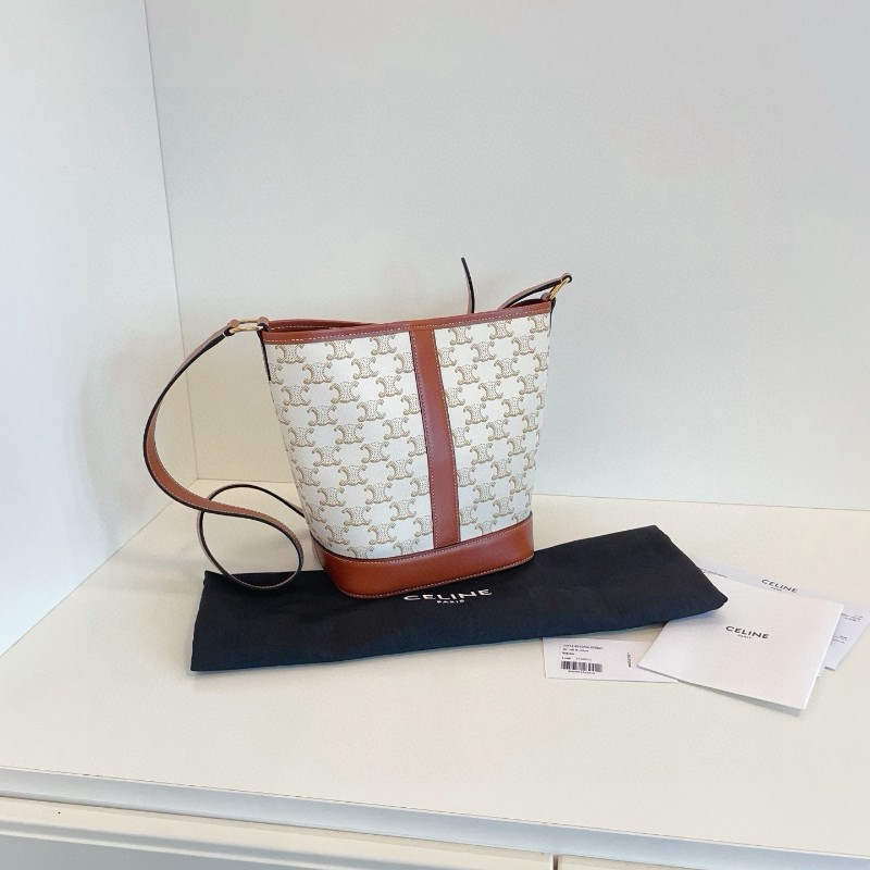 Celine 凱旋門白色老花水桶包 肩背包 斜背包 🈶購鉦-1