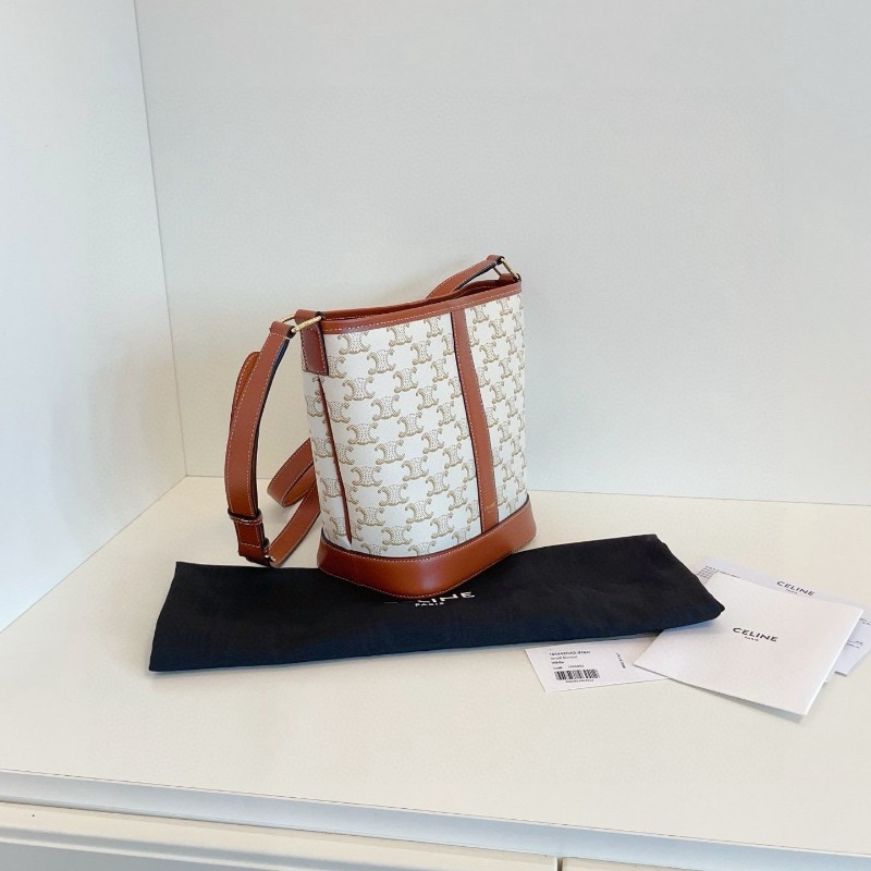 Celine 凱旋門白色老花水桶包 肩背包 斜背包 🈶購鉦-2