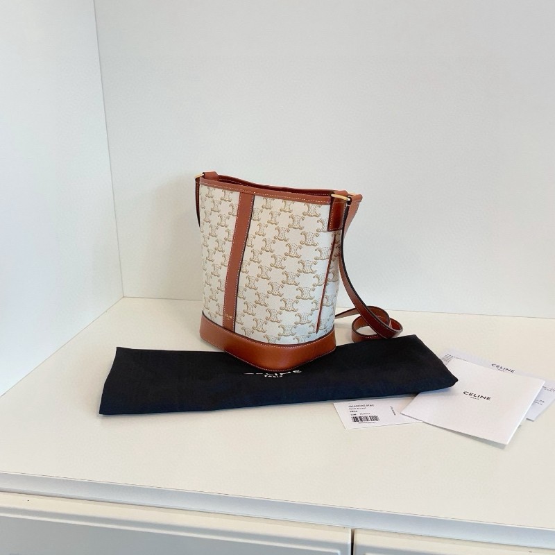 Celine 凱旋門白色老花水桶包 肩背包 斜背包 🈶購鉦-3