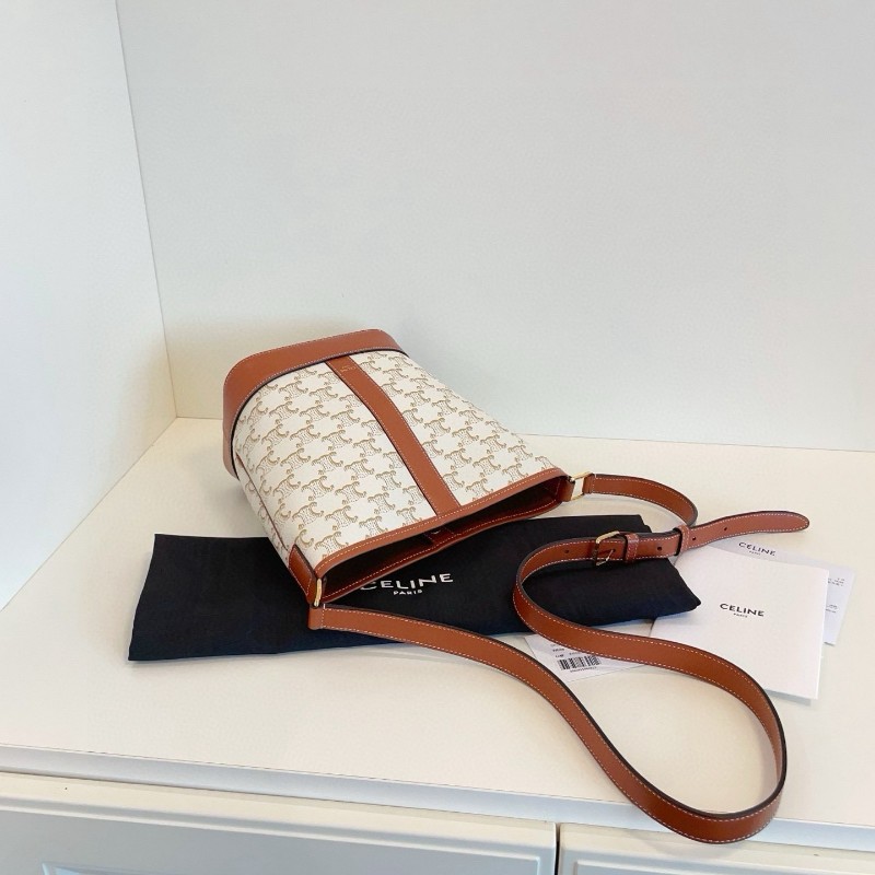 Celine 凱旋門白色老花水桶包 肩背包 斜背包 🈶購鉦-4
