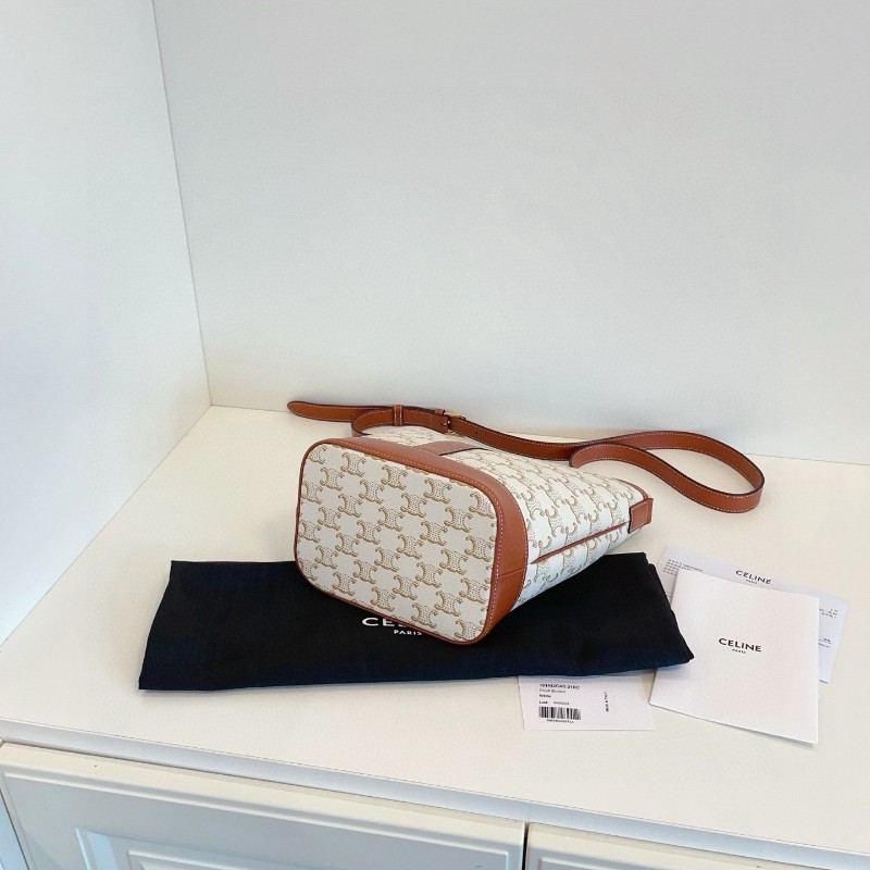 Celine 凱旋門白色老花水桶包 肩背包 斜背包 🈶購鉦-5