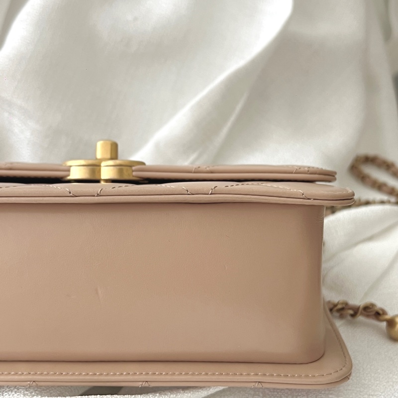 「可調長度//奶茶色🧸🤎✨」Chanel 雙金珠 雙金球 杏色 米色 19cm-8