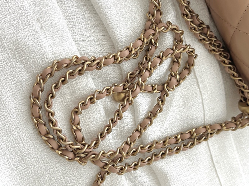 「可調長度//奶茶色🧸🤎✨」Chanel 雙金珠 雙金球 杏色 米色 19cm-29