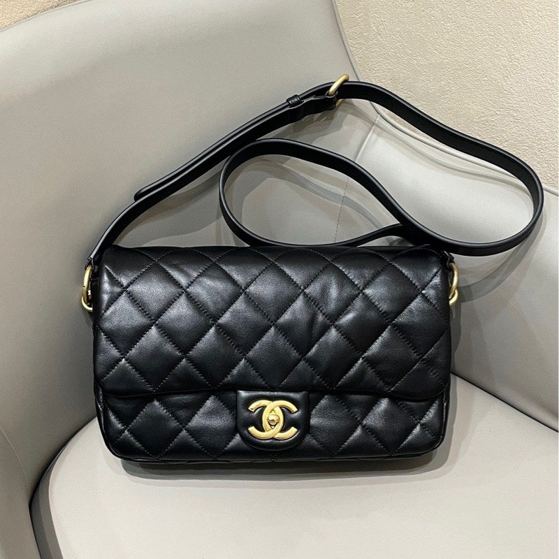 CHANEL 全新25C翻蓋羊皮CF肩背包 🖤 25年1月購入 可以送禮-0