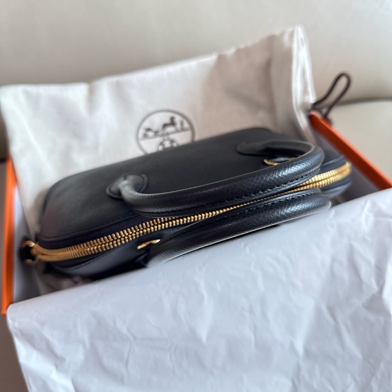 「M.Y精品」 Hermes 保齡球包25 1923 bolide 25 黑金 EP皮 W刻-9