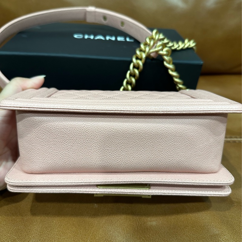 Chanel boy 20cm荔枝牛皮金鏈 蜜粉色-7