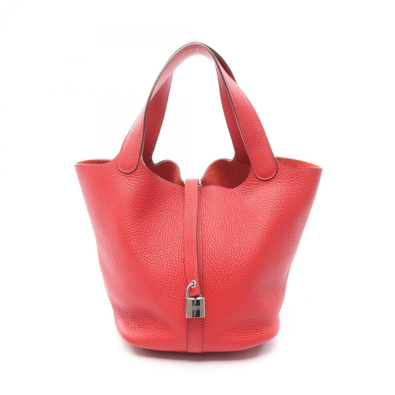 Hermes Hermès Picotin Lock MM 手提包,採用 Taurillon Clemence 皮革製成,紅色,適合女士。-0