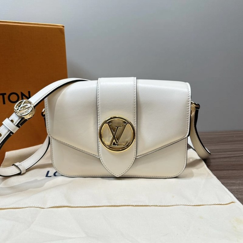 LV 奶白色金扣牛皮 Pont9 芯片款 2.5*14*7 99新配件盒子塵袋-0