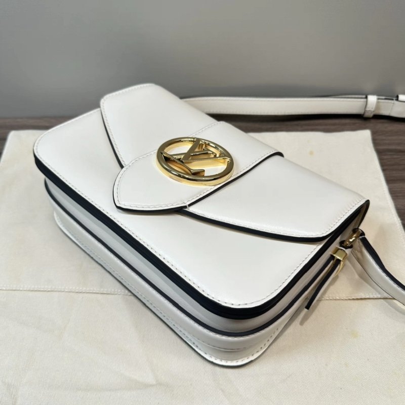 LV 奶白色金扣牛皮 Pont9 芯片款 2.5*14*7 99新配件盒子塵袋-5