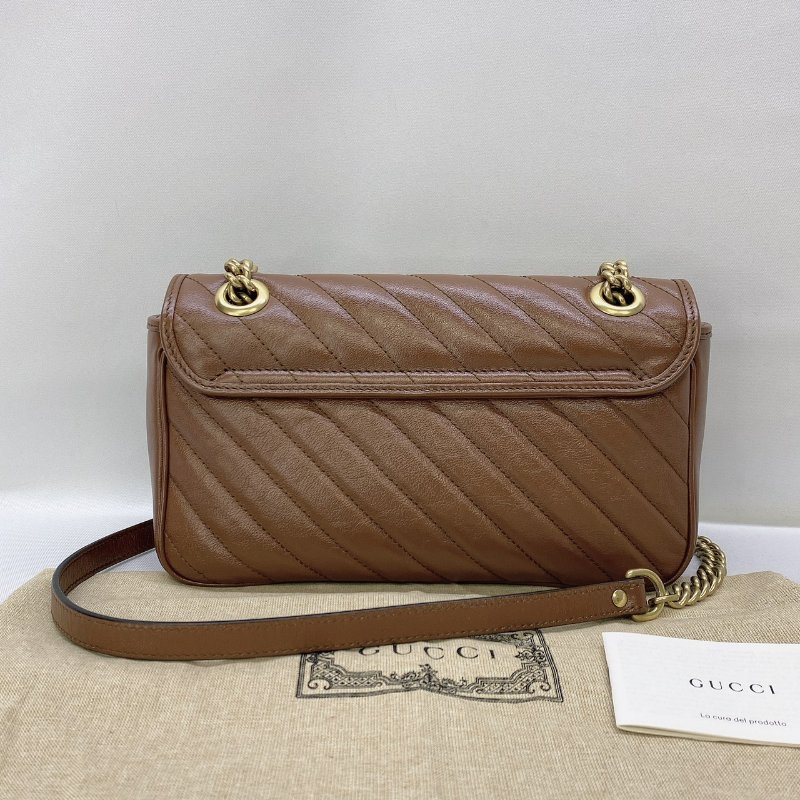 GUCCI GG Marmont棕色牛皮雙鍊肩背包-1