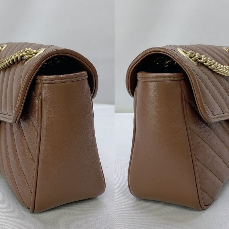 GUCCI GG Marmont棕色牛皮雙鍊肩背包-2