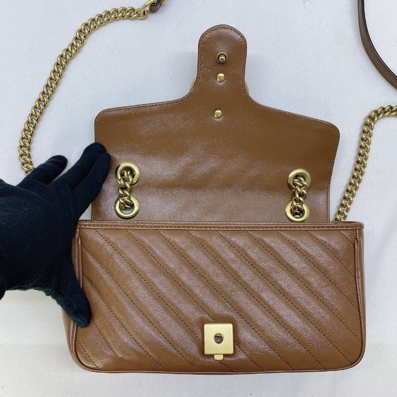 GUCCI GG Marmont棕色牛皮雙鍊肩背包-3