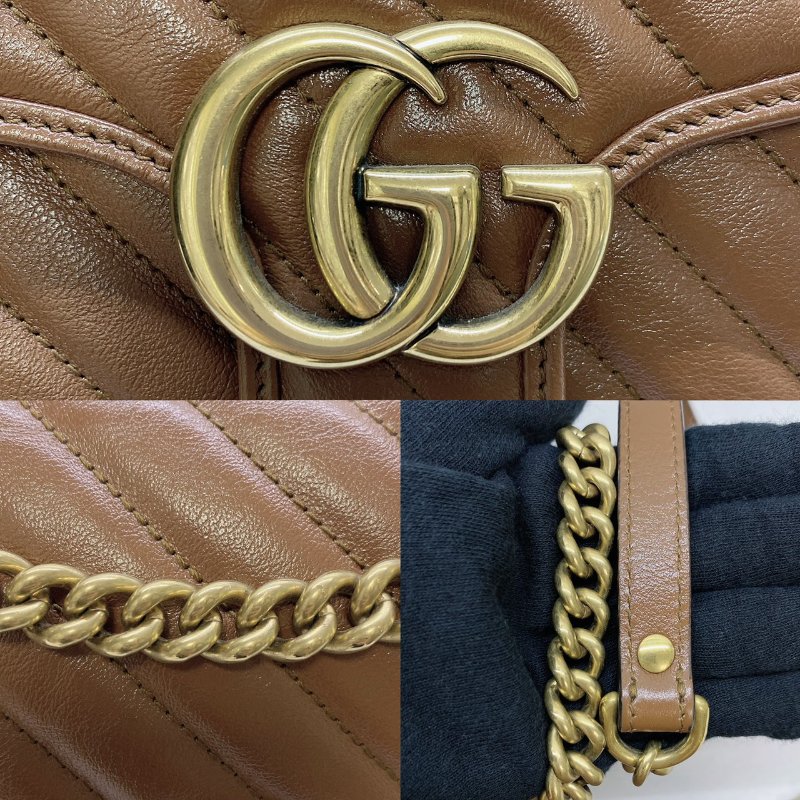 GUCCI GG Marmont棕色牛皮雙鍊肩背包-5