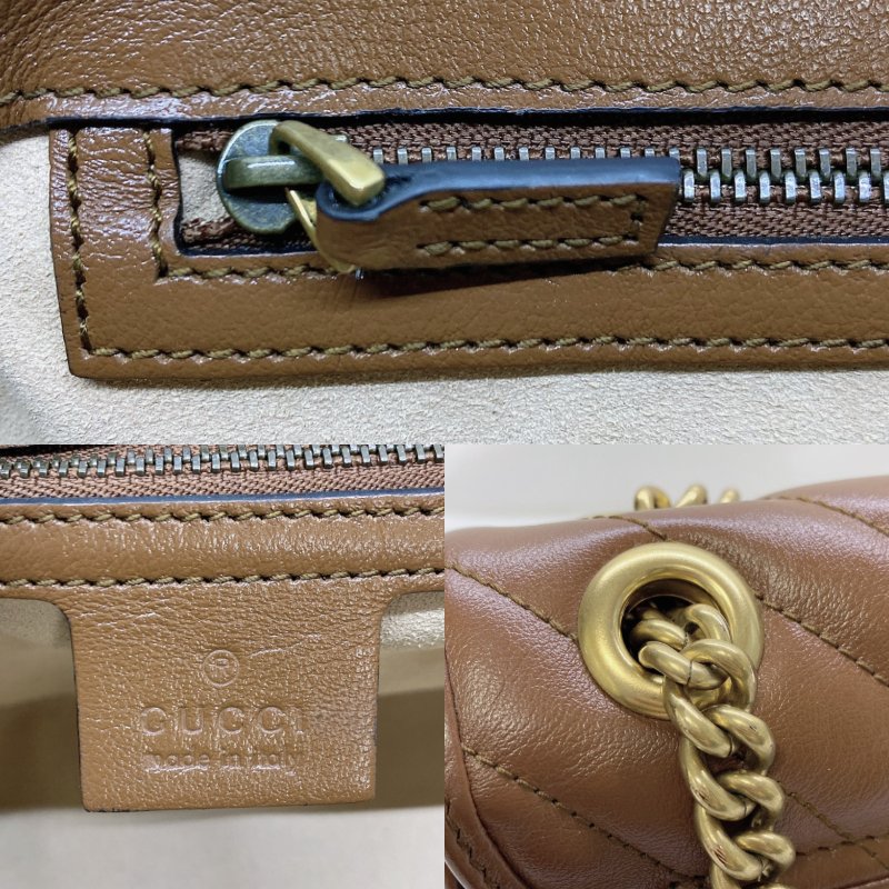GUCCI GG Marmont棕色牛皮雙鍊肩背包-6