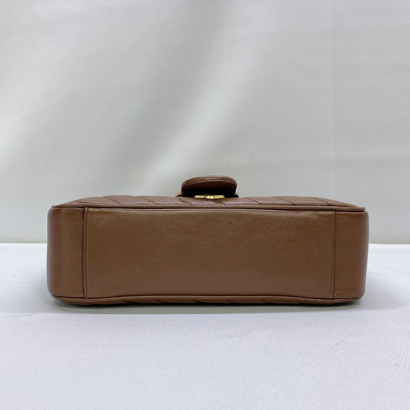 GUCCI GG Marmont棕色牛皮雙鍊肩背包-7