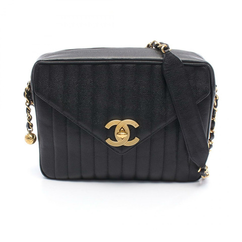 CHANEL Mademoiselle Jumbo COCO Mark 鏈條單肩包 皮革 黑色 二手 CC GHW