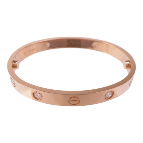 CARTIER 18K玫瑰金Love Bracelet 4 Diamonds鑽石手鐲Cartier#16
