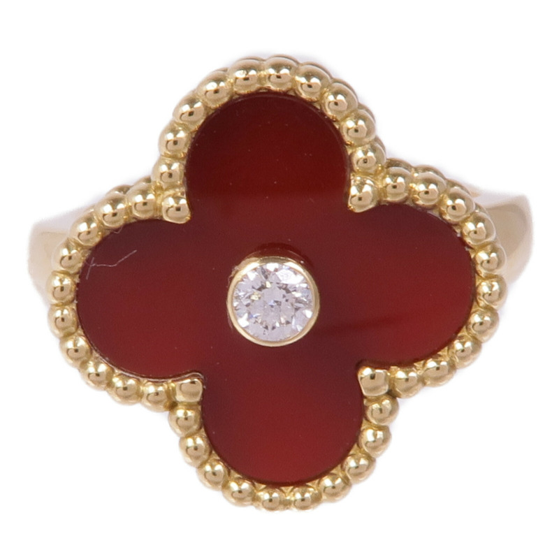 Van Cleef & Arpels 18K黃金Vintage Alhambra Ring縞瑪瑙/鑽石戒指VCA#48/US#4.5-1