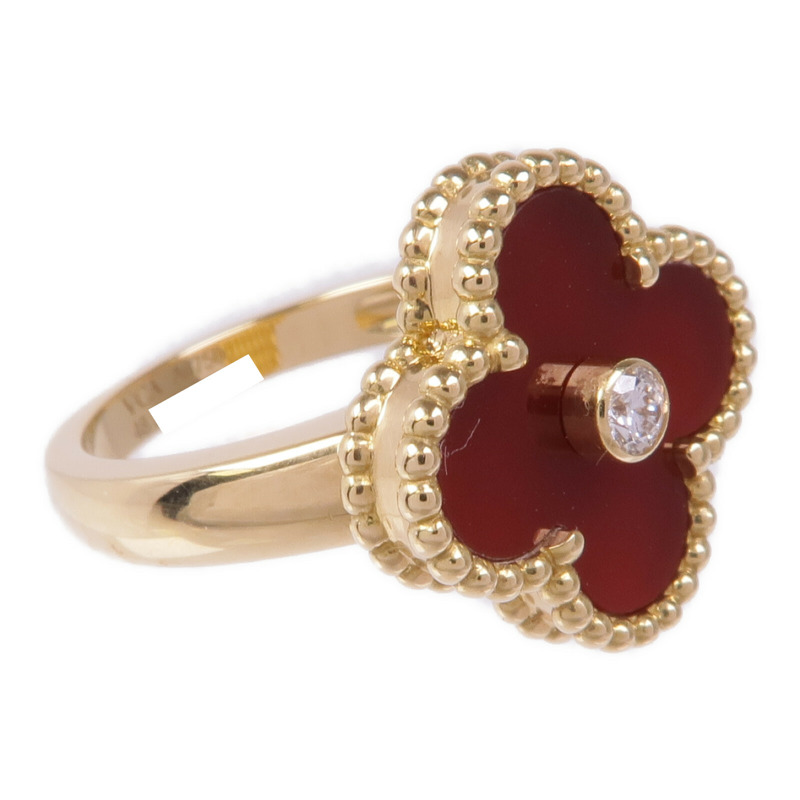 Van Cleef & Arpels 18K黃金Vintage Alhambra Ring縞瑪瑙/鑽石戒指VCA#48/US#4.5-3