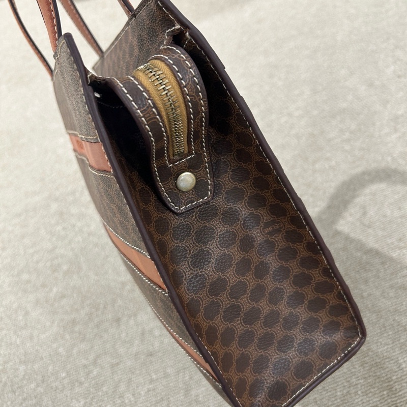 Celine 中古 棕花托特 尺寸約25*23。-5