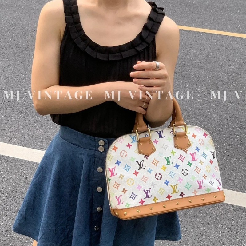 莉亞精品♡LV 白三彩村上隆貝殼包 二手美包-1