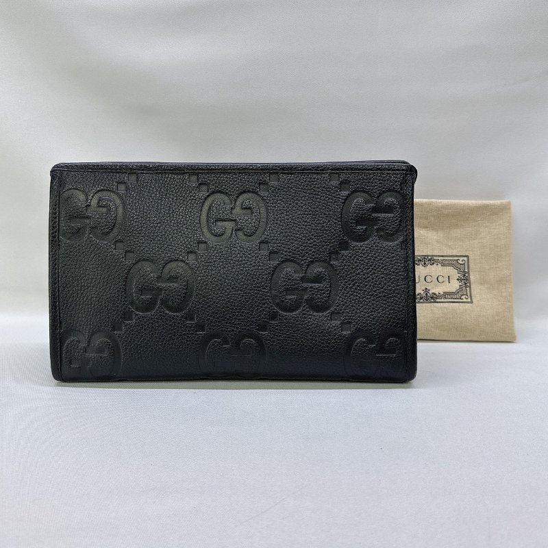 GUCCI JUMBO雙G壓印拉鍊手拿包-0