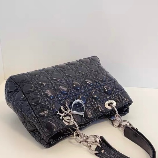 Dior 迪奧 戴妃 經典黑銀藤格紋油蠟皮托特 tote 30×20×8-3