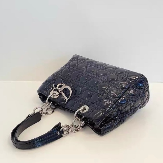 Dior 迪奧 戴妃 經典黑銀藤格紋油蠟皮托特 tote 30×20×8-4