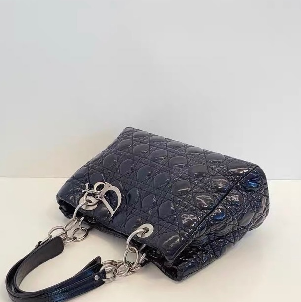Dior 迪奧 戴妃 經典黑銀藤格紋油蠟皮托特 tote 30×20×8-5