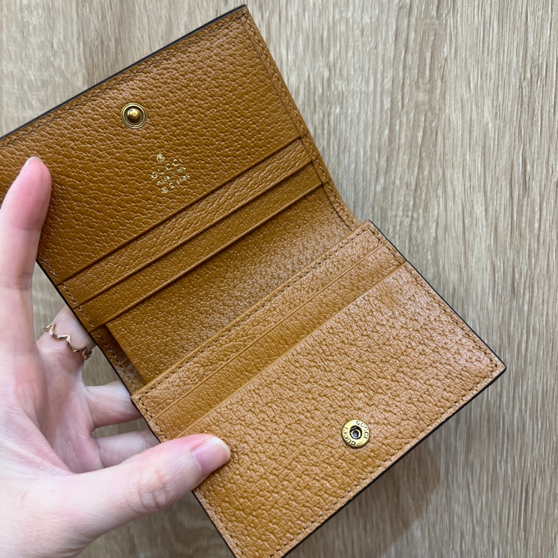 Gucci 咖PVC米奇拼牛皮金釦mini短夾-9