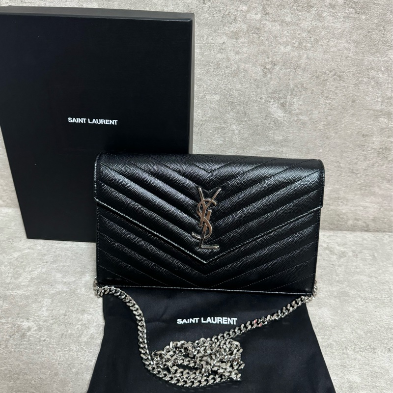 正品 Ysl經典黑銀荔枝皮woc 22cm-0